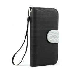 Samsung Galaxy S4 Anti-Slip Flip Leather Wallet Case with Stand (Black-Gray)